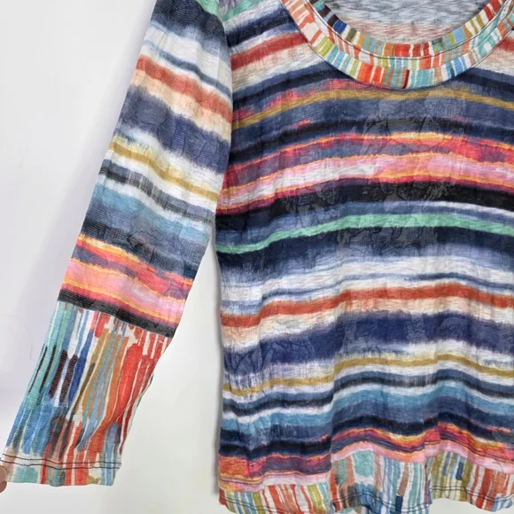 David Cline Crushed Sedona 3/4 Sleeve Crewneck Top Multicolored Striped Size L - Picture 4 of 8